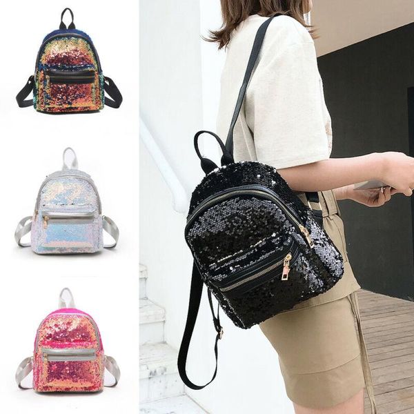 

women anti-theft waterproof small travel school backpack girls pu leather sequins pattern backpack new fashion