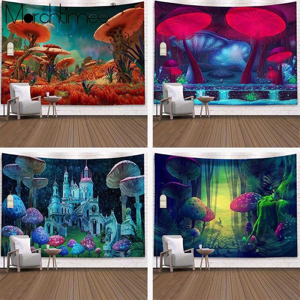 

paradise/wonderland/fairyland psychedelic tapestry wall hanging huge mushroom house boho home decor wall hanging tapestries