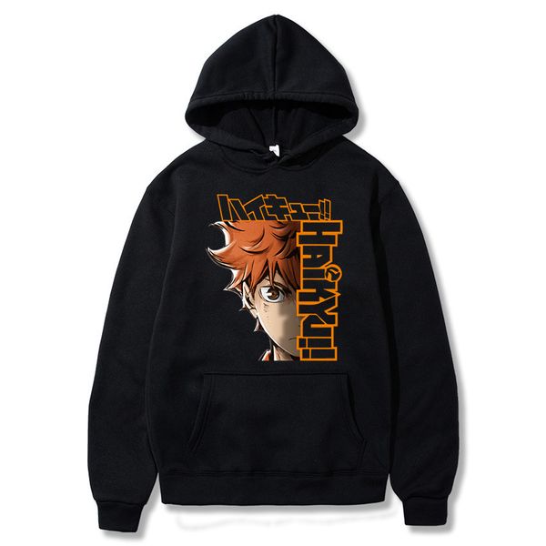 

volleyball manga haikyuu hoodie oversized sweatshirt streetwear long sleeve velvet warm soft student cool pullovers sweat c0127, Black