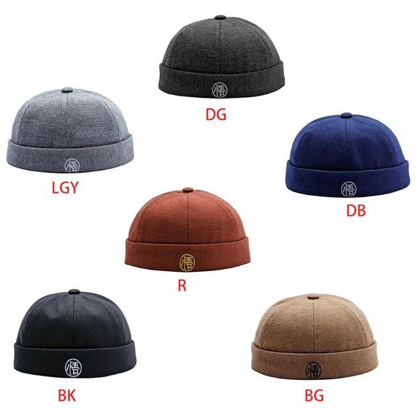 

kids brimless beanie hat hip hop letters embroidery rolled cuff docker cap
