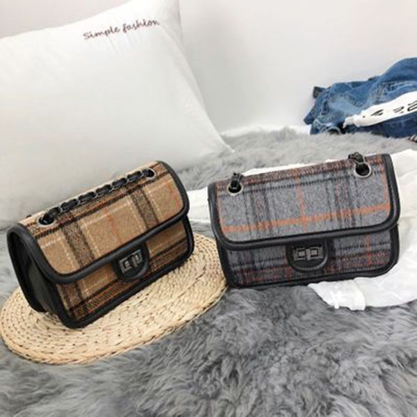 

2020new тенденция дамы шерстяная сумка дикие сумка ins супер огонь шик цепь плед маленький квадрат плечо диагональ пакет