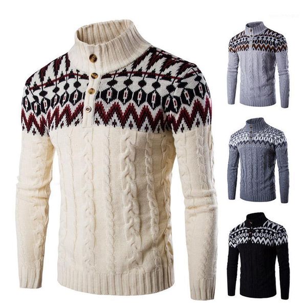 

men's sweaters men 2021 casual thick warm pullover sweater winter cashmere stand collar slim print knitting pullovers y1, White;black