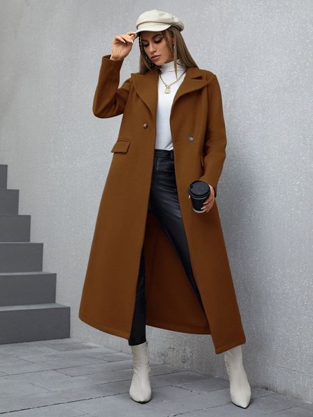 

lapel neck flap detail overcoat without belt q8xt#, Black