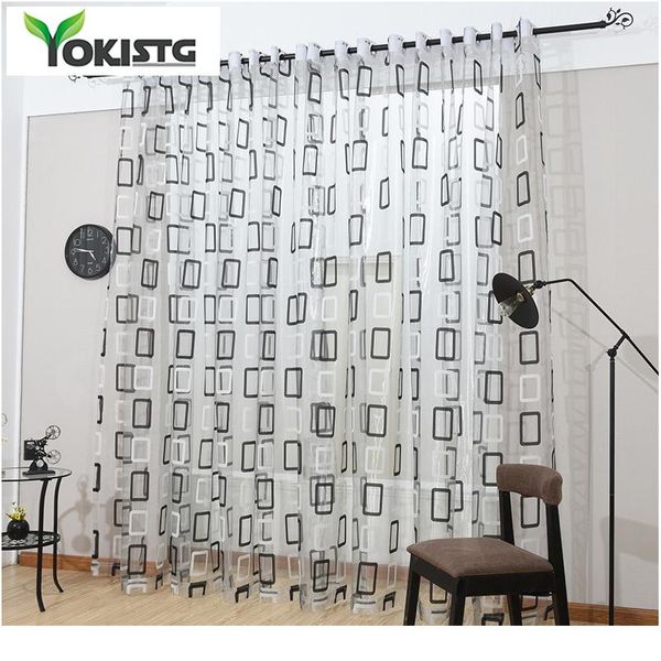 

yokistg modern black plaid sheer curtains home decor for kitchen bedroom living room tulle curtain for window treatme wmtrxh