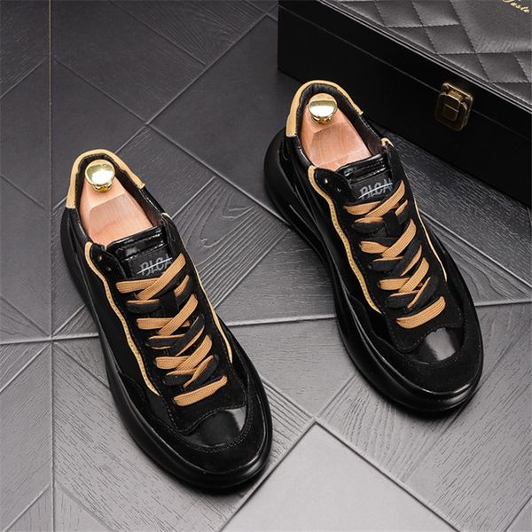 

luxury desigenr wedding dress party leather shoes lace up formal men casual walking loafers italian black round head vulcanized driving snea
