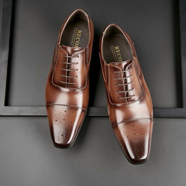 

classic men leather shoes gentleman retro men's business oxford shoes square head wedding men dress sapatos masculinos, Black