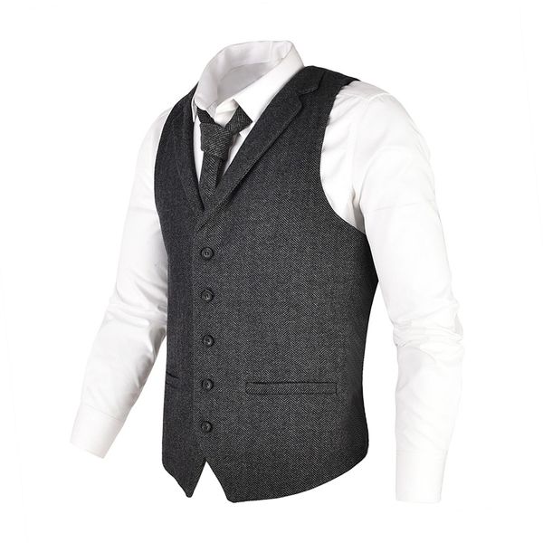 

voboom men's waistcoat herringbone tweed wool blend suit vest tailored collar dress vests 018 201106, Black;white