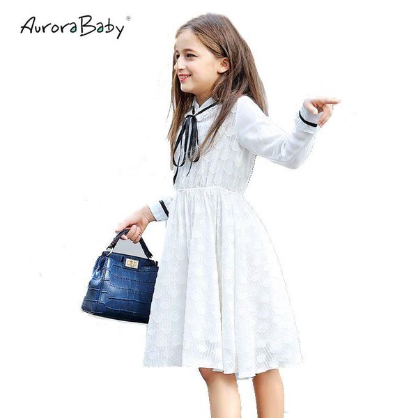 

aurorababy brand girls white princess dress children's cute long sleeve ribbon lace dresses for spring summer size 6-16yrs, Red;yellow