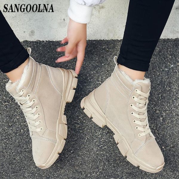 

boots 2021 women ankle warm snow plush boot waterproof suede flock casual shoes khaki red black