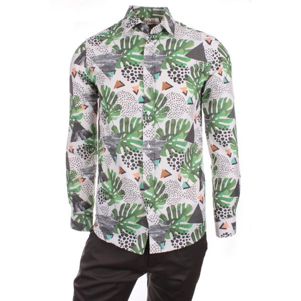 

gentilbay мужская aloha гавайский лист цветок шаблон цифровая печатная синий slimfit с длинными рукавами спортивная рубашка dpd103, White;black