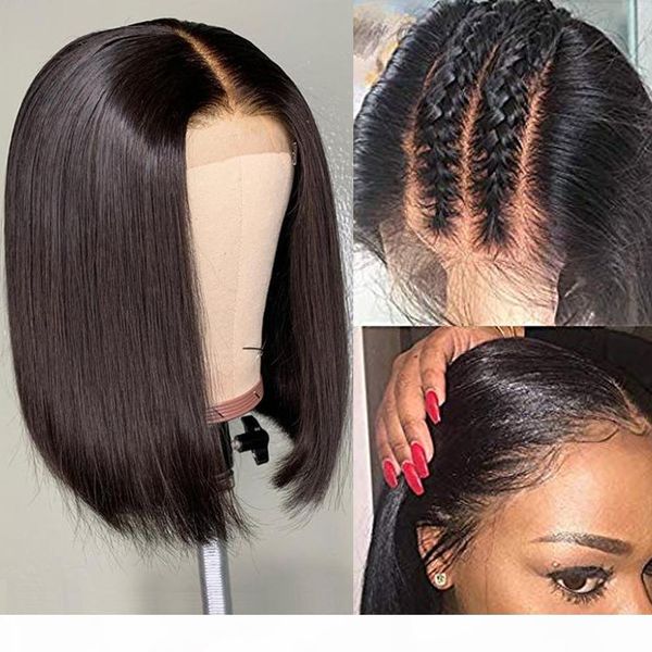 

360 lace wigs bobs human hair glueless straight pre plucked 360 frontal lace front wig short bob for black women, Black;brown