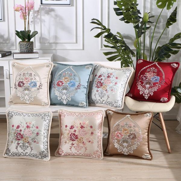 

cushion/decorative pillow luxury yarn-dyed jacquard tassel cushion cover soft flower embroidery nordic style pillowcase home decor