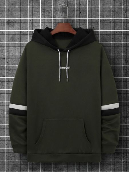 

men letter embroidery drawstring hoodie z904#, Black