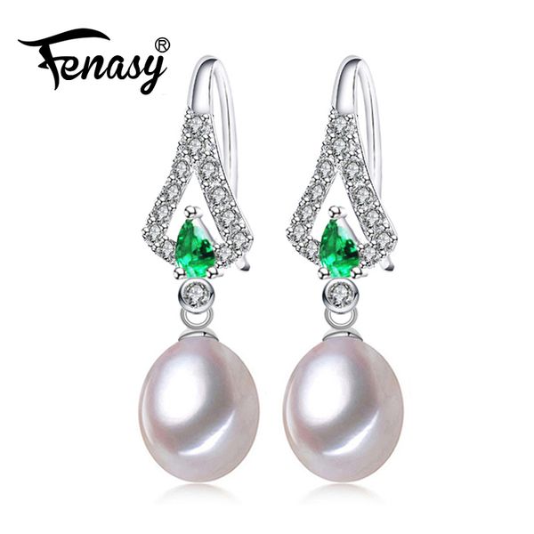 

fenasy emerald freshwat drop pearl s925 sterling silver long earrings bohemian cz green crystal earrings for women idea gift 210202, Golden