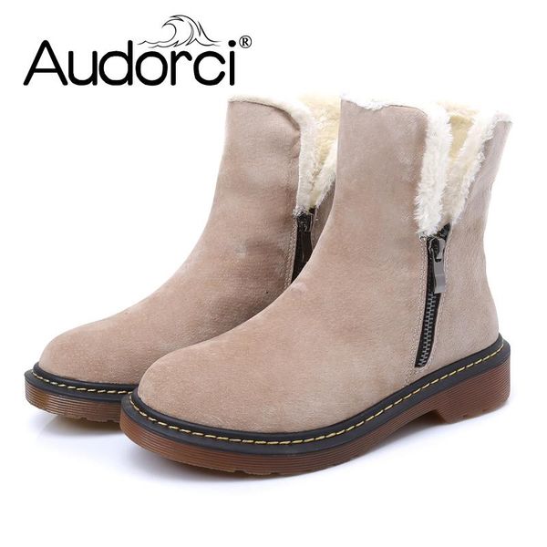 

udorci 2020 women's boots winter woman lace up casual shoes female fashion outdoor keep warm ankle boot plus size 34-43 with fur, Black