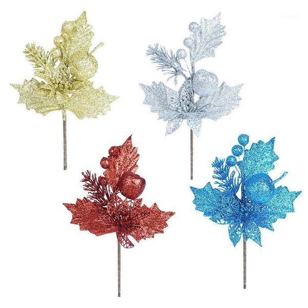 

simulation glitter christmas tree branch gold red artificial fruit leaves ornaments wedding decoration accessories new year gift1