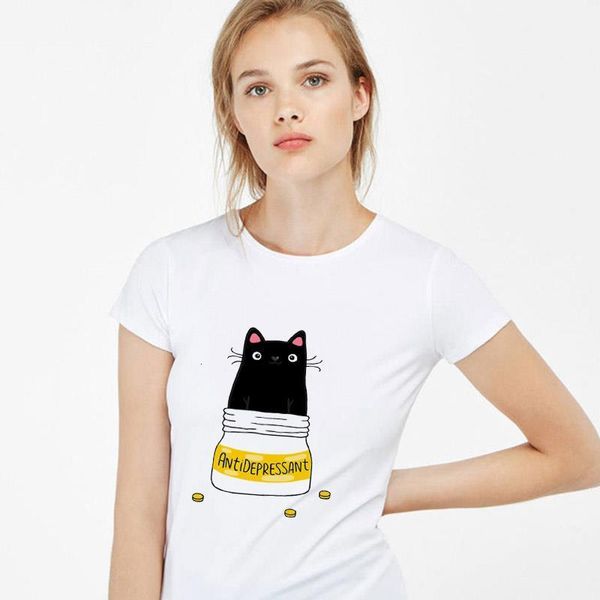 

мода дамы футболка кошка медицина живочная печатная футболка o-seel harajuku графическое высочайшее качество летняя женская футболка, White