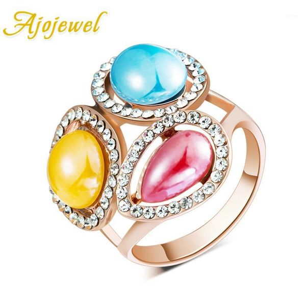 

ajojewel colorful style shinning resin and small white crystal ring for women nice christmas gift1, Golden;silver