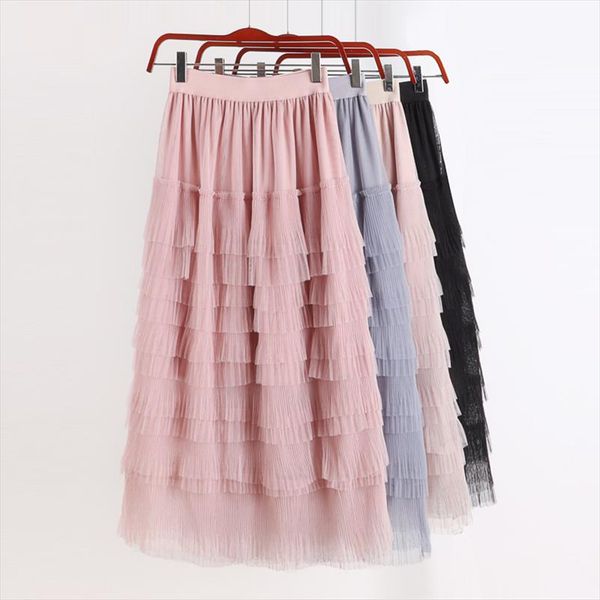

c35 new high waist slim double screen cake skirt in autumn and winter drop shipping, Black