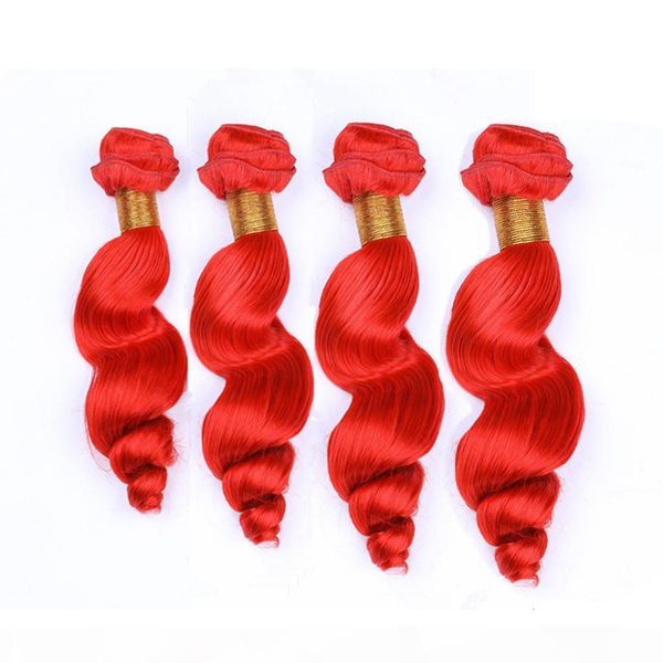 

virgin indian hair colored red loose wave bundles deals 4pcs 400g bright red loose wavy human hair weave wefts indian hair mixed length, Black