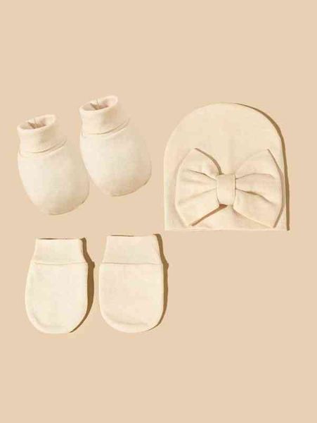 

baby bow decor beanie & gloves & socks she01, Yellow