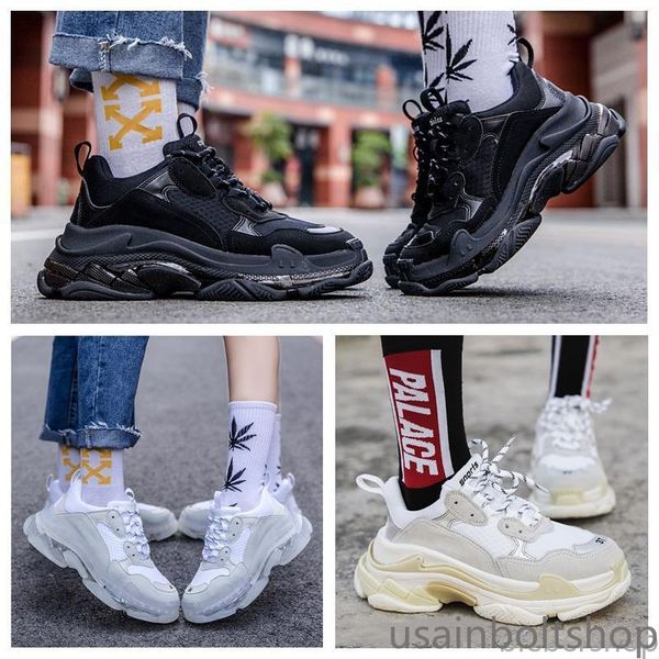 

pairs 17fw triple s sneakers mens women casual shoes triple s clear sole white green black rainbow sports outdoor dad shoe us