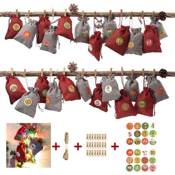

24pcs drawstring pocket christmas gift candy storage bag clip rope stickers kit gift boxes bags storage of candy gift etc bbyhfk