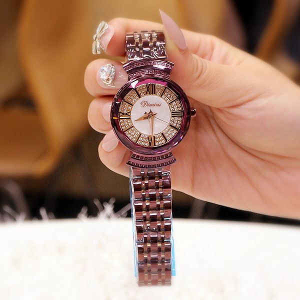 

new arrivals roman new fashion design counter diamond set fashion watch womens korean-style steel belt quartz waterproof watch ing, Slivery;brown