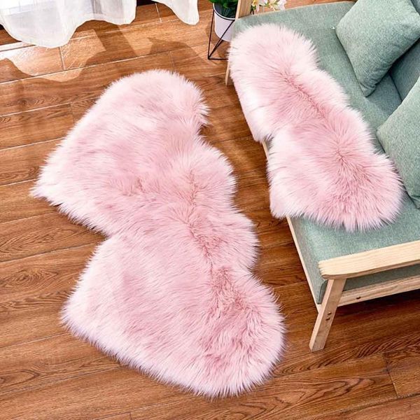 

carpets solid living room floor area rug double heart artificial wool sheepskin rugs shaggy carpet bedroom decor faux fluffy mats f10301