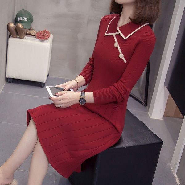 

2020 большой юбка юбка свитер skirtwomen толстого мм может носить 200 кг модно тонкий осенний свитер платья и зимний soaay, Black;gray