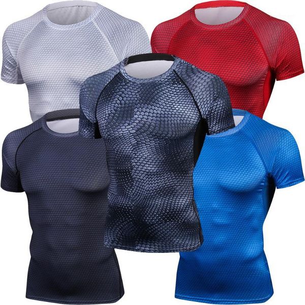

compression shirts men 3d printed t-shirts short sleeve fitness base layer tights mens crossfit mma rashguard brand tees1, White;black