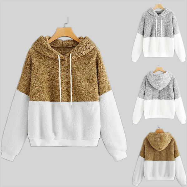 

polerones mujer 2020 hoodies women casual warm long sleeve color block patchwork sweatershirt moletom feminino, Black