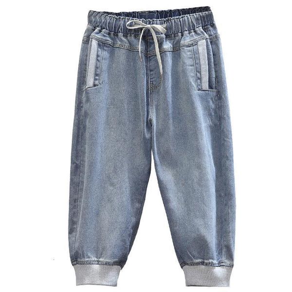 

jeans woman high waist drawstring loose plus size casual street style denim calf-length harem pants drop shipping, Blue