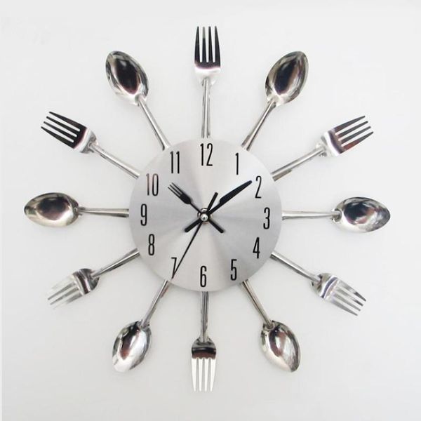 Relógios de parede Atacado- Design Presentes Felizes Moda Criativa Creative Moderno Cutelaria Cozinha Utensílio Clock Colher Fork Clock1