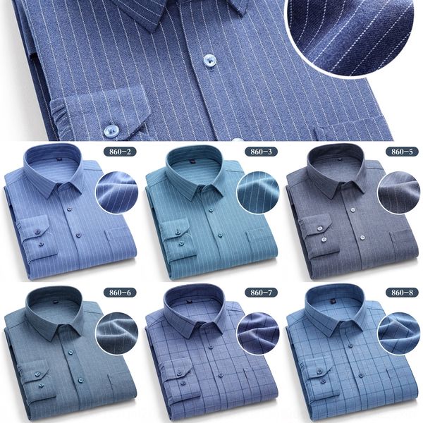 

5yee4 новый тонкий случайный с длинными рукавами рубашки мужской молодой и среднего возрастом папу полосатой осенью шлифовальной корейской р, Blue