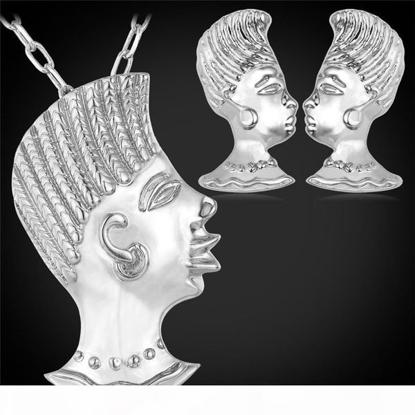 

fancy mohawk necklace earrings women's african beauty necklaces platinum 18k real gold plated punk style jewelry set, Silver