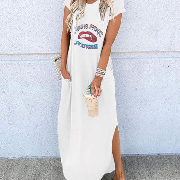 

nnady 9839women's wear 2020 dress round summer new long skirt long skirt and neck short sleeve loose mid-length spring lriqt, Black;gray