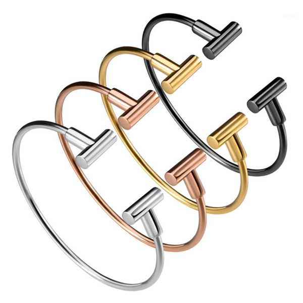 

t-shaped titanium steel bracelet adjustable size simple and elegant popular jewelry round wire bracelet wholesale1, Black