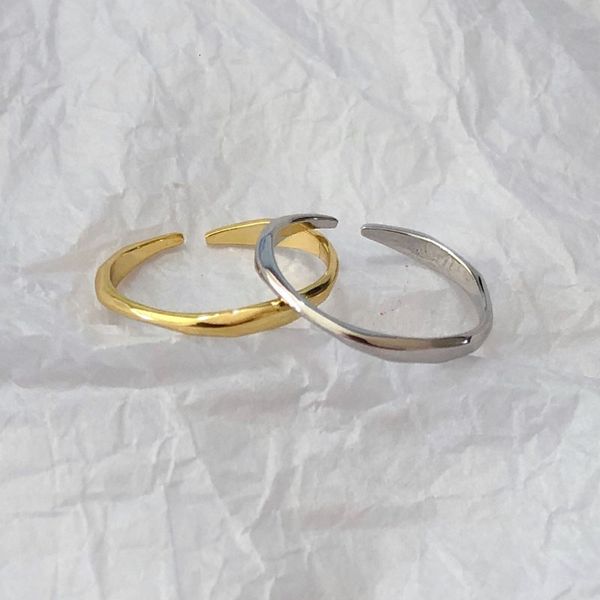 

korean s925 silver ins simple irregular wavy line gold plated female ring