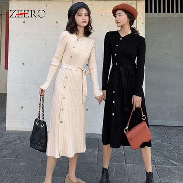 

осень зима женщины черный повседневная вязание платья с длинным рукавом плиссированные пуловер платье девушки midi knit keep теплое основыва, Gray