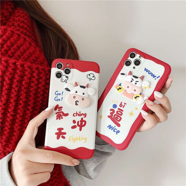 

3cute cartoon 3d cow for 12 11pro max x xs xr se / mini mobile phone case vip 7p female 8plus silicone personality creativecf1