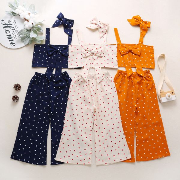 

2021 new girls clothes baby girl kids flower halter crop + long pants summer outfit clothes, White