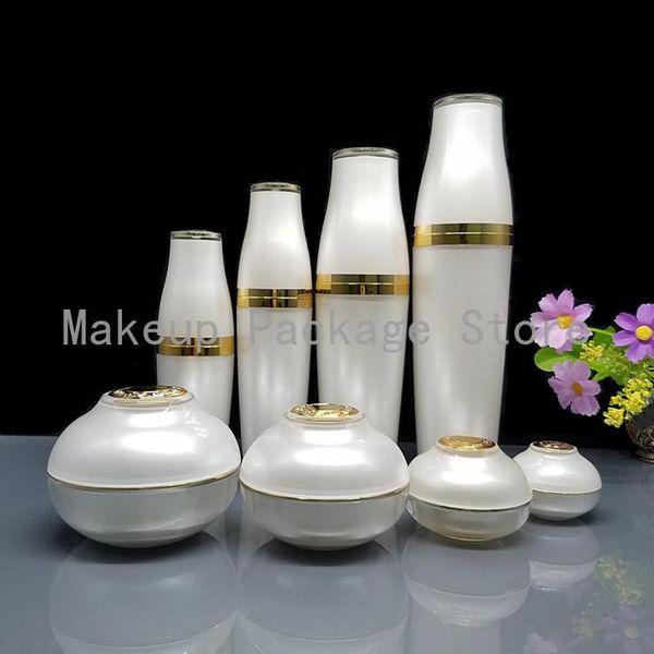 

storage bottles & jars 10pcs/lot 5/10/30/50g white acrylic eye/face cream jar 30/50/80/120ml cosmetic liquid sprayer/lotion press pump pakin