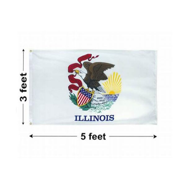 EUA América Illinois State Flags 3'X5'FT 100D Poliéster Outdoor Vendas ao ar livre de alta qualidade com dois gromes de latão