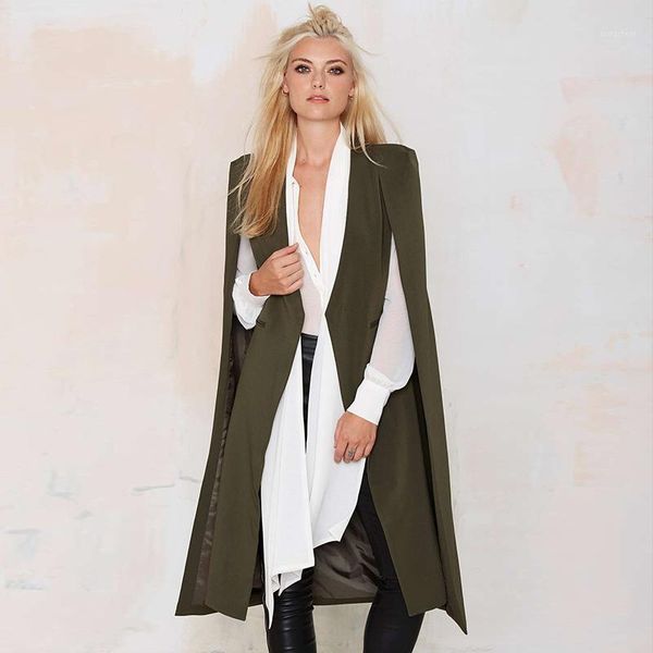 

2019 spring autumn winter new fashion coat women casual green black elegant office cape long sleeve poncho trench outerwears, Tan;black