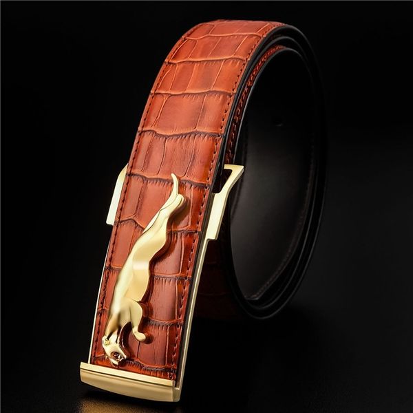 

xkech pure men's smoothleather crocodile youth fashion business leather men's belt leisure korean fashion lrf1z belt leopard, Black;brown