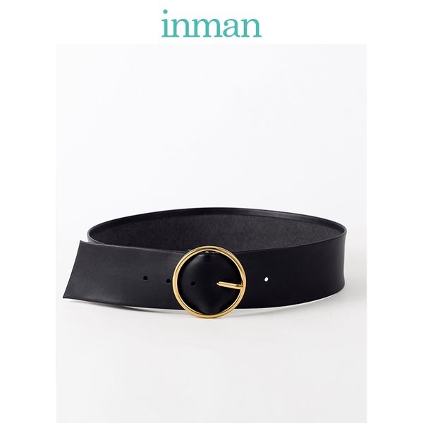 

inman winter spring autumn women artistic all matched simple design round buckle lady fashion waist belt y200501, Black;brown