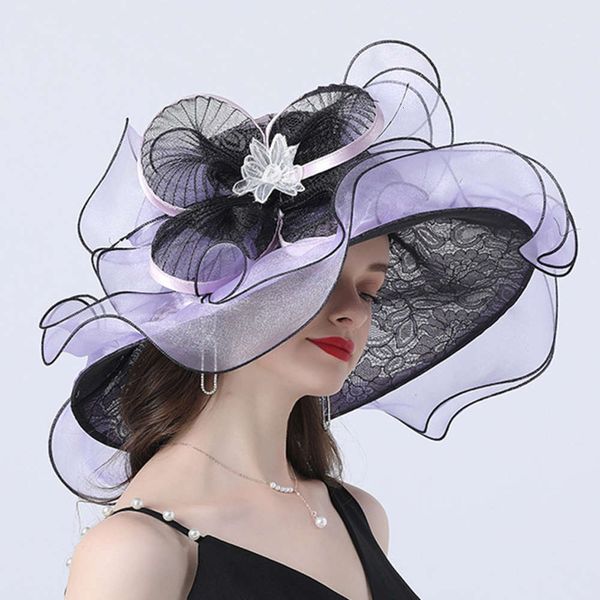 

summer fashion elegant women's cornice hat lace curling casual sun hat dating party temperament hat, Blue;gray