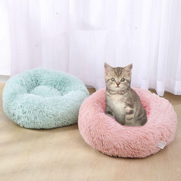

cat beds & furniture dog long plush dounts calming bed pet kennel super soft fluffy comfortable for large house