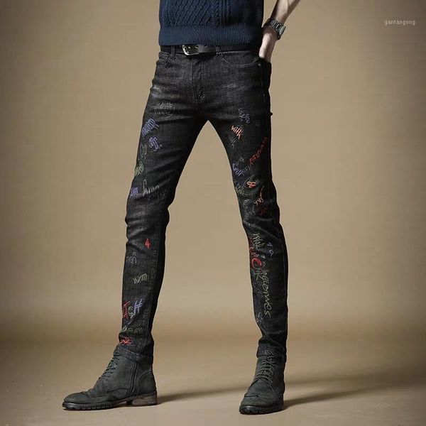 

new 2020 men's male spring and autumn models black embroidered jeans slim stretch young pants korean trousers1, Blue